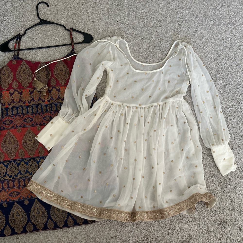 Sheer White Blouse with Gold Embellishments